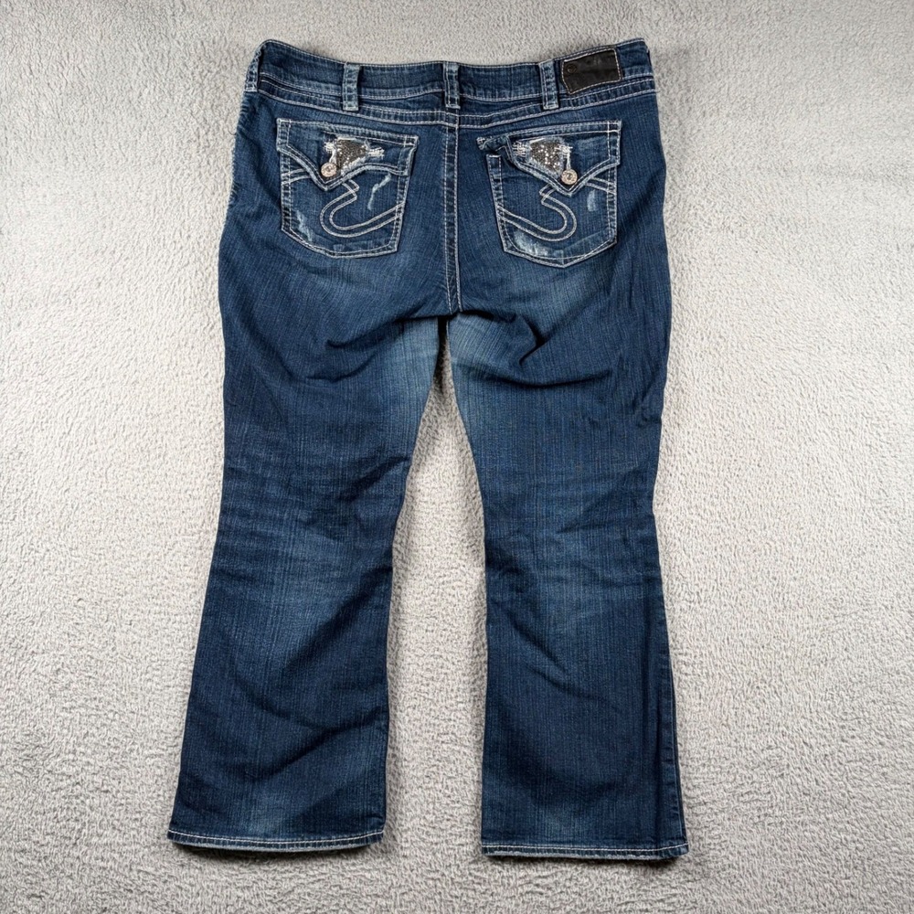 Silver Jeans Co Suki Surplus Mid Rise Bootcut Distressed Bling Denim Jeans Sz 20 - Picture 10 of 10